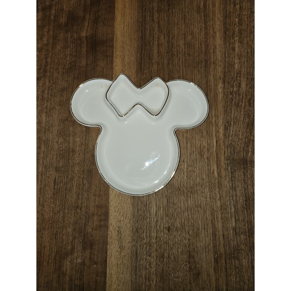 Minnie Mouse Ceramic Trinket Tray Jewelry Dish White With Gold Trim